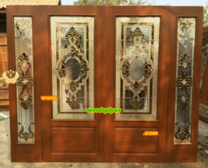 ประตูกระจกนิรภัยไม้สัก ประตูบ้านไม้สัก BBB06.1