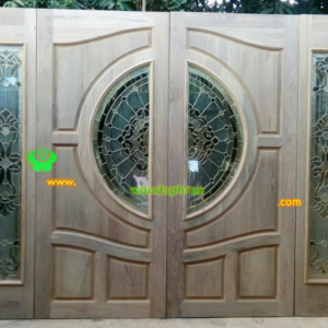 ประตูกระจกนิรภัยไม้สัก ประตูบ้านไม้สัก BBB08.2 89.5-212 ,40-212 ไม้เก่า