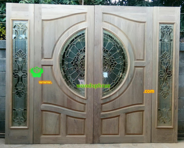 ประตูกระจกนิรภัยไม้สัก ประตูบ้านไม้สัก BBB08.2 89.5-212 ,40-212 ไม้เก่า