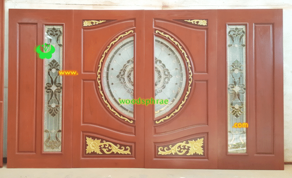 ประตูกระจกนิรภัยไม้สัก ประตูบ้านไม้สัก BBB12.2 90-200,80-200 B+ C2
