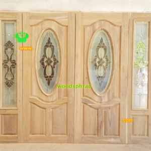 ประตูกระจกนิรภัยไม้สัก ประตูบ้านไม้สัก BBB13.3 80-202.5,39-202.5 B+