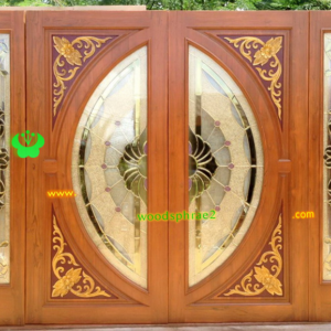 ประตูกระจกนิรภัยไม้สัก ประตูบ้านไม้สัก BBB16.6 90-200 B+ C1