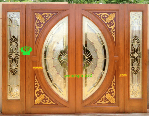 ประตูกระจกนิรภัยไม้สัก ประตูบ้านไม้สัก BBB16.6 90-200 B+ C1