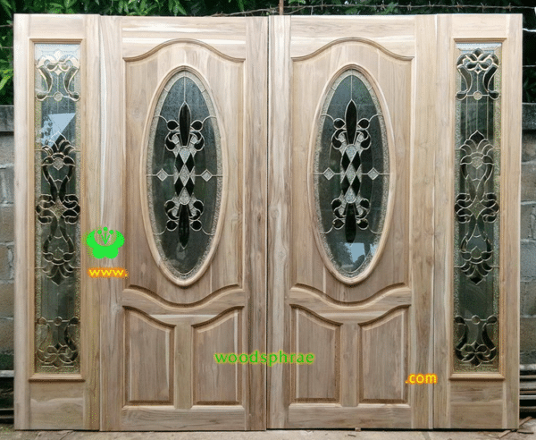 ประตูกระจกนิรภัยไม้สัก ประตูบ้านไม้สัก BBB26.2 80-200 ,40 -200 B+