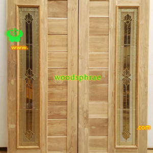 ประตูกระจกนิรภัยไม้สัก ประตูบ้านไม้สัก BBB29.2 80-200 B+