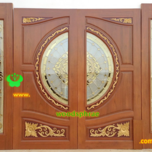 ประตูกระจกนิรภัยไม้สัก ประตูบ้านไม้สัก BBB31.13 90-200 B+ C1