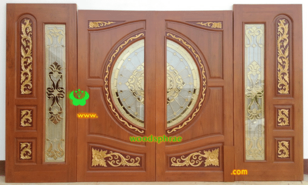 ประตูกระจกนิรภัยไม้สัก ประตูบ้านไม้สัก BBB31.13 90-200 B+ C1