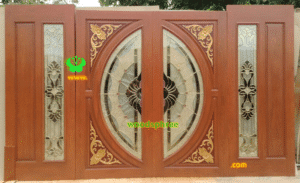 ประตูกระจกนิรภัยไม้สัก ประตูบ้านไม้สัก BBB33.6 90-200 B+ C2