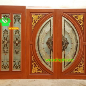 ประตูกระจกนิรภัยไม้สัก ประตูบ้านไม้สัก BBB36.9 90-200,80-208,165-40(80-40) B+ C2
