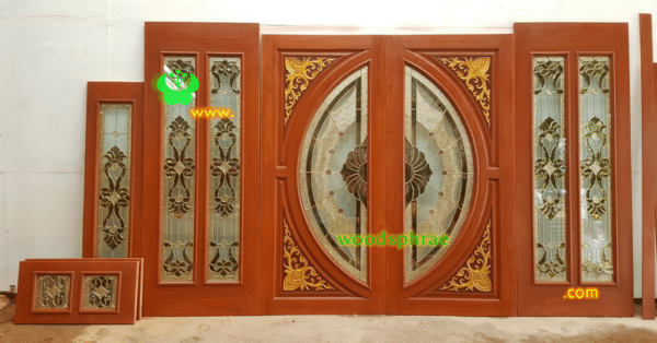 ประตูกระจกนิรภัยไม้สัก ประตูบ้านไม้สัก BBB36.9 90-200,80-208,165-40(80-40) B+ C2