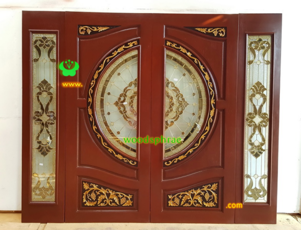 ประตูกระจกนิรภัยไม้สัก ประตูบ้านไม้สัก BBB37.4 80-200 ,39-200 B+ C3 (พื้นลงดำ)
