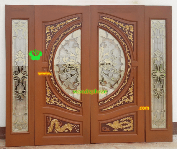 ประตูกระจกนิรภัยไม้สัก ประตูบ้านไม้สัก BBB38.7 80-200 ไม้เก่า C1
