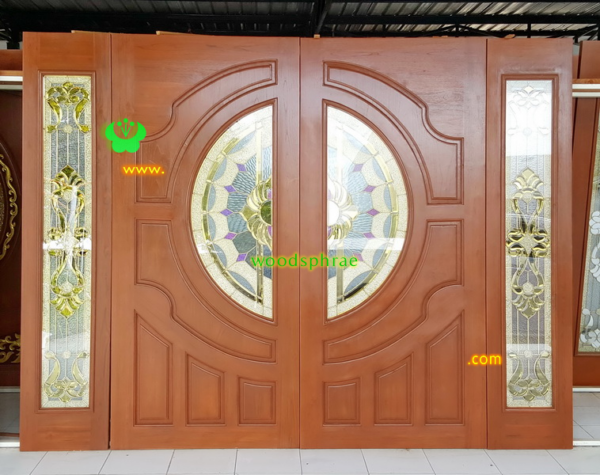ประตูกระจกนิรภัยไม้สัก ประตูบ้านไม้สัก BBB39.2 90-200 ,40-200 B+ C1