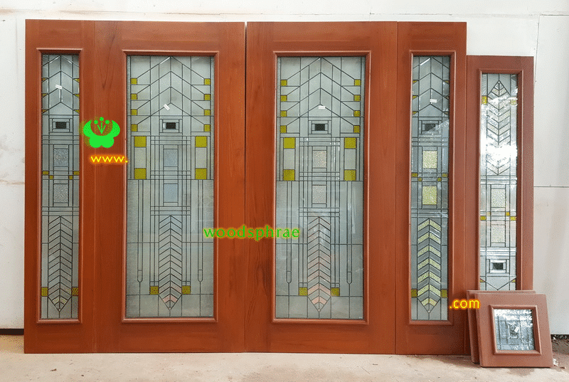 ประตูไม้สักกระจกนิรภัย BBB158