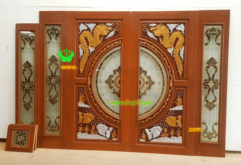 ประตูไม้สักกระจกนิรภัย BBB173