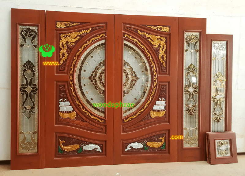 ประตูไม้สักกระจกนิรภัย BBB191