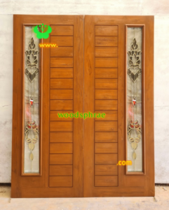 ประตูกระจกนิรภัยไม้สัก ประตูบ้านไม้สัก  BBB232.1 80-207 B+ C1(ฟักเสมอขา,กรีดร่อง15ฟัก,สตารี่)