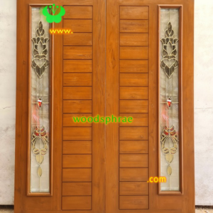 ประตูกระจกนิรภัยไม้สัก ประตูบ้านไม้สัก BBB232.1 80-207 B+ C1(ฟักเสมอขา,กรีดร่อง15ฟัก,สตารี่)