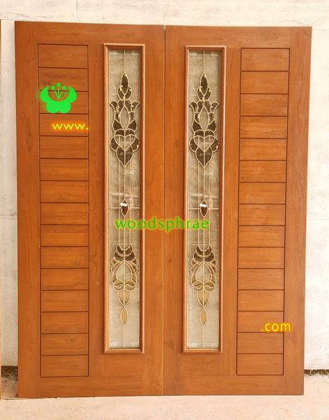 ประตูกระจกนิรภัยไม้สัก ประตูบ้านไม้สัก BBB232.3 80-207 B+ C1 (ฟักเสมอขา,กรีดร่อง15ฟัก,สตารี่)