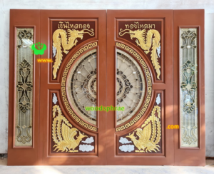 ประตูกระจกนิรภัยไม้สัก ประตูบ้านไม้สัก  BBB233.1  89-210 ,40-210 B+ C2