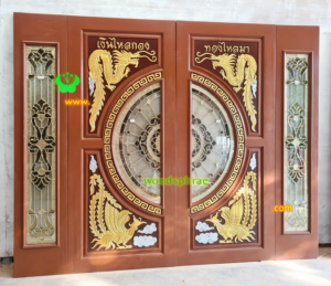 ประตูกระจกนิรภัยไม้สัก ประตูบ้านไม้สัก  BBB233.2  89-210 ,40-210 B+ C2