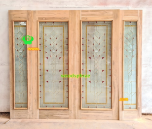 ประตูกระจกนิรภัยไม้สัก ประตูบ้านไม้สัก  BBB234.1  80-200 ,40-200 B+ กระจกลอฟท์