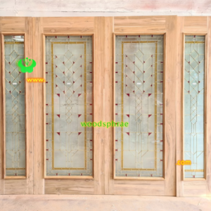 ประตูกระจกนิรภัยไม้สัก ประตูบ้านไม้สัก BBB234.1 80-200 ,40-200 B+ กระจกลอฟท์