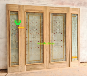 ประตูกระจกนิรภัยไม้สัก ประตูบ้านไม้สัก  BBB234.2  80-200 ,40-200 B+ กระจกลอฟท์