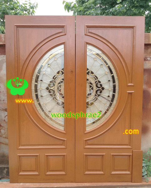 ประตูไม้สักกระจกนิรภัย BBB75