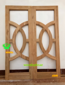 ประตูบานคู่ไม้สัก ประตูบ้านไม้สัก BB101 80-220 B+  (กระจก 8มิล)
