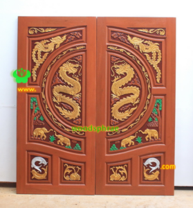 ประตูบานคู่ไม้สัก ประตูบ้านไม้สัก BB119.1  90-200  ไม้เก่า C2