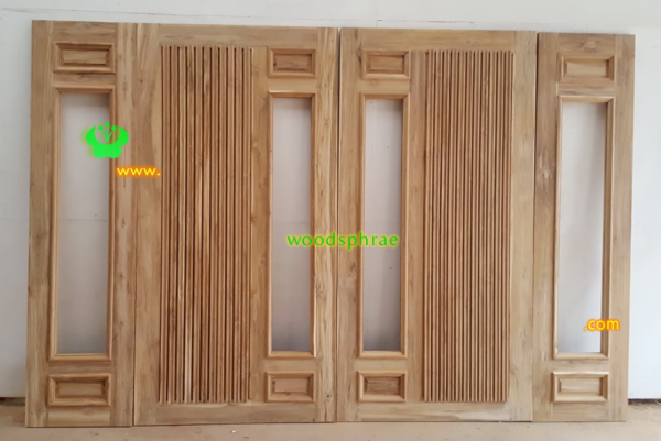 ประตูบานคู่ไม้สัก ประตูบ้านไม้สัก BB151.1 100-200 ,50-200 B+ (คิ้วนอก,กระจก6มิล)