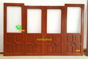 ประตูบานคู่ไม้สัก ประตูบ้านไม้สัก BB152.1 80-200, 80-208 B+ C2