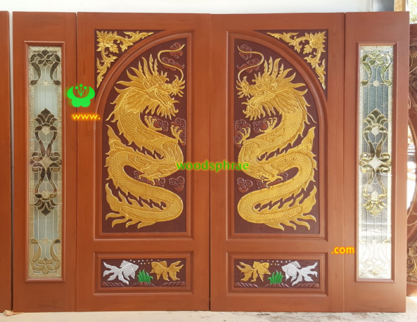 ประตูบานคู่ไม้สัก ประตูบ้านไม้สัก BB163.1 90-205 , 41-205 B+คัด C2