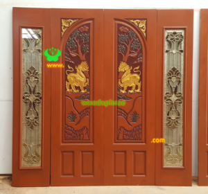 ประตูบานคู่ไม้สัก ประตูบ้านไม้สัก BB165.1 60-205, 41-205 B+คัด C2