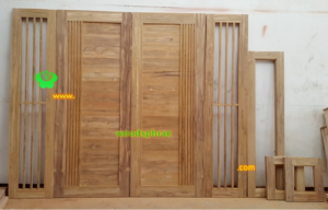 ประตูบานคู่ไม้สัก ประตูบ้านไม้สัก BB174.1 80-200 ,45-200 B+คัด