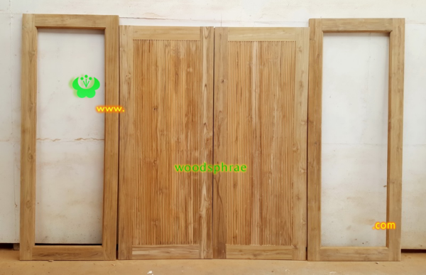 ประตูบานคู่ไม้สัก ประตูบ้านไม้สัก BB185.1 80-200 ,80-208 B+คัด (ฟักเสมอขาเซาะร่อง)
