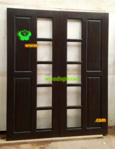 ประตูบานคู่ไม้สัก ประตูบ้านไม้สัก BB198.2 80-200 B+ สีโอ๊ค