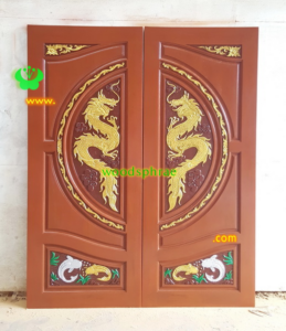 ประตูบานคู่ไม้สัก ประตูบ้านไม้สัก BB199.1 80-200 B+ C2 (ลงพื้นเเกะสีC3)