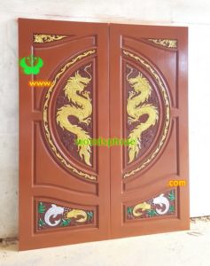 ประตูบานคู่ไม้สัก ประตูบ้านไม้สัก BB199.2 80-200 B+ C2 (ลงพื้นเเกะสีC3)