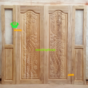 ประตูบานคู่ไม้สัก ประตูบ้านไม้สัก BB213.1 70-200, A25 35-200 B+ข้างขา3นิ้ว
