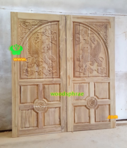 ประตูบานคู่ไม้สัก ประตูบ้านไม้สัก BB220.2 90-200 B+