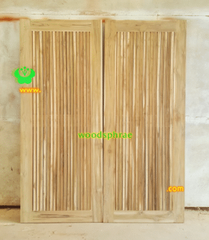 ประตูบานคู่ไม้สัก ประตูบ้านไม้สัก BB225.1 80-200 B+ไม้ซี่เเปะเซาะร่อง