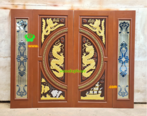 ประตูบานคู่ไม้สัก ประตูบ้านไม้สัก BB227.1 80-198,42-198 B+ C2 ลงพื้นแกะC3