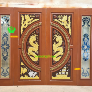 ประตูบานคู่ไม้สัก ประตูบ้านไม้สัก BB227.1 80-198,42-198 B+ C2 ลงพื้นแกะC3
