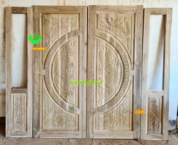 ประตูบานคู่ไม้สัก ประตูบ้านไม้สัก BB232.1 80-200 B+ ,บานข้าง 39.5-197 B
