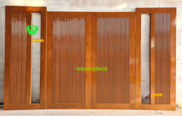 ประตูบานคู่ไม้สัก ประตูบ้านไม้สัก BB233.1 90-200,80-208 B+ C1 เพิ่มเงา (คิ้วกลม)