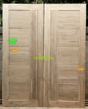 ประตูบานคู่ไม้สัก ประตูบ้านไม้สัก BB90 80-200 B+ (5ฟัก)