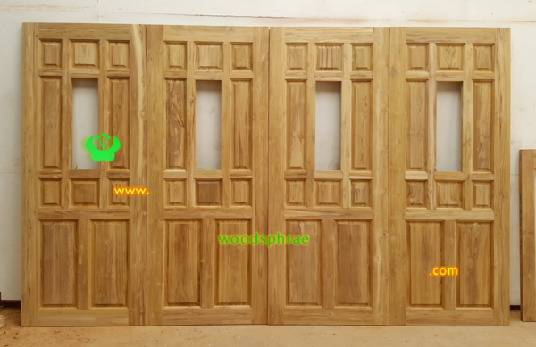 ประตูบานเดี่ยว ประตูบ้านไม้สัก B309.1 80-200 B+คัด (ร่องกระจก8มิล ไม่ฟอกคิ้ว)