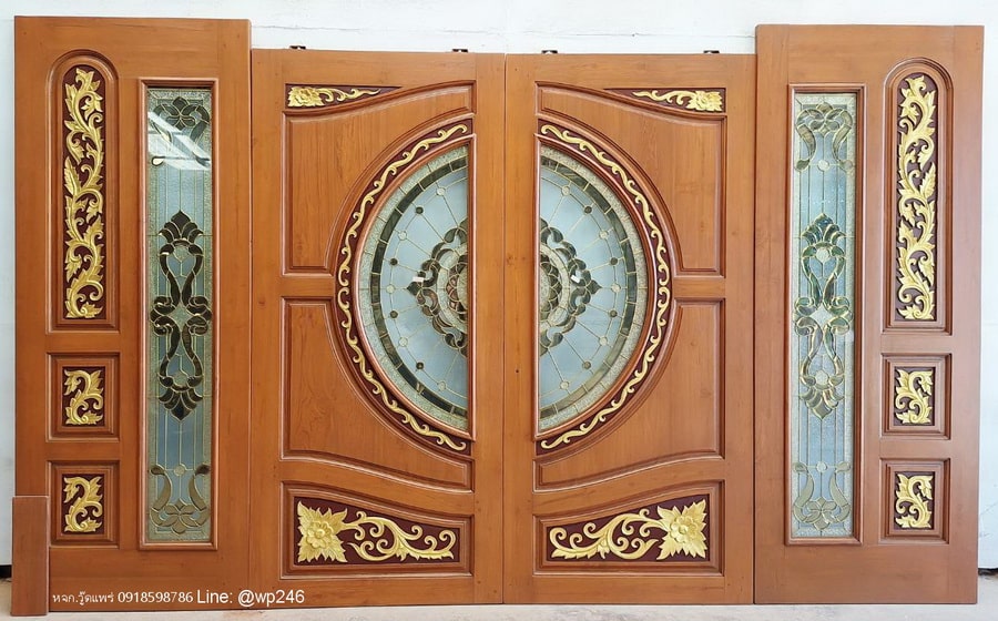 ประตูกระจกบานเลื่อนไม้สัก
